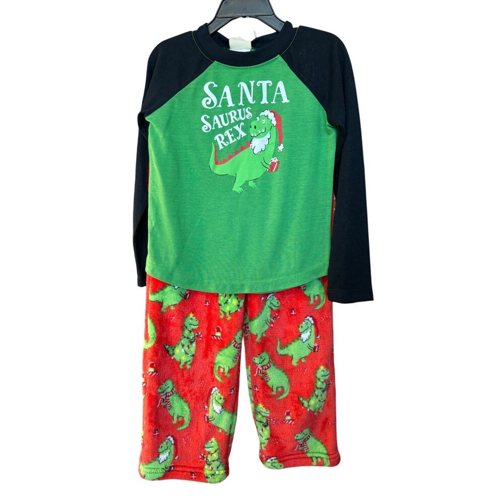NWT MUNKI MUNKI Unisex Kids Green Red Santasaurus Rex 2Pc Pajama Set Size 2